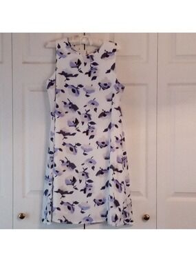Nine West Blue Gray White Floral Knee-Length Sleeveless Dress Size 8
